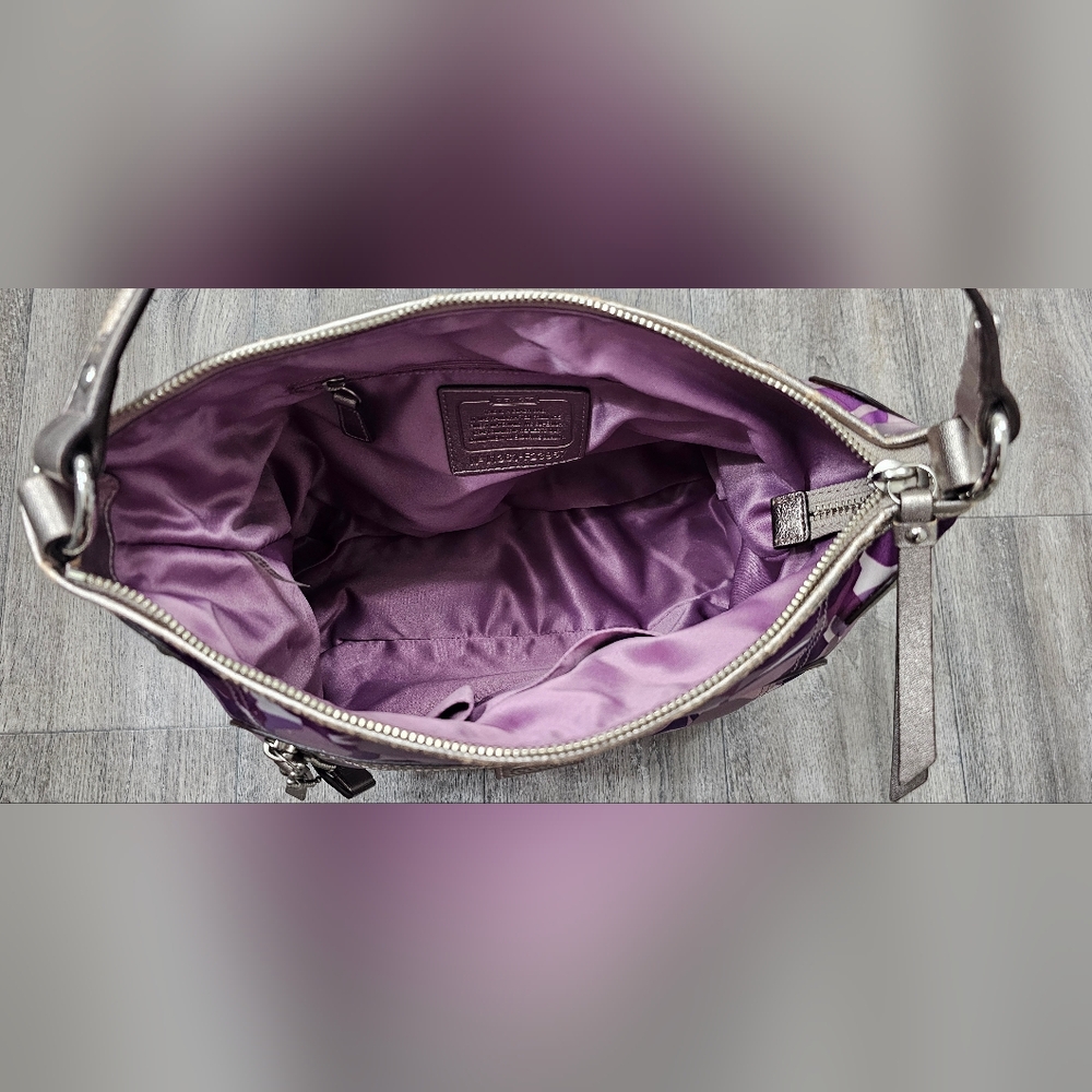 Signature Coach Purple Patterned Shoulder Bag - Picture 7 of 15